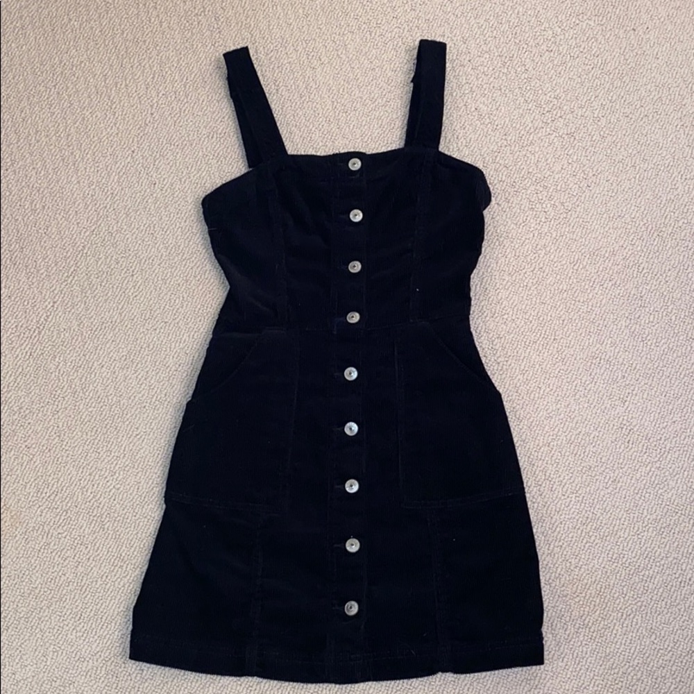 H&M Black Velvet Overall Button-down Dress